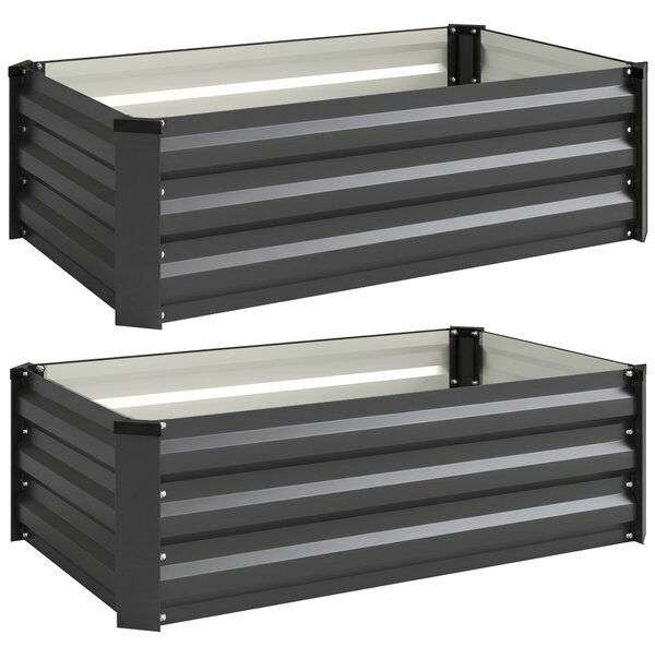 Outsunny Set de 2 Paturi Galvanizate Inaltate pentru Gradina, Cutie de Plantare Inaltata pentru Exterior, Usor de Asamblat, pentru Cultivarea Florilor