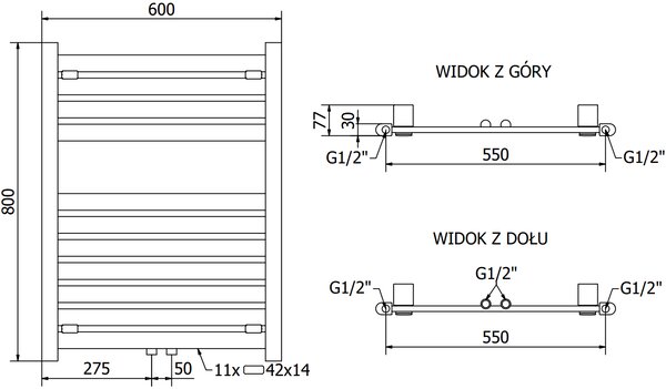 Mexen Uran, element electric de încălzire 800x600 mm + tijă de încălzire 600 W, antracit, W105-0800-600-2600-66