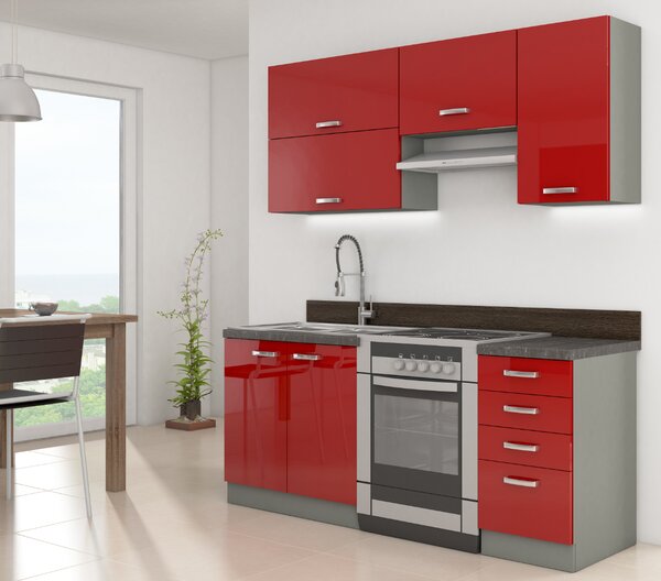 Bucătărie Roslyn 180 cm (gri + Roșu). 1018287