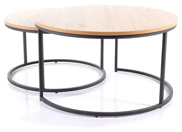Set 2 masute cafea ATLANTA II, stejar/negru mat, PAL laminat/metal