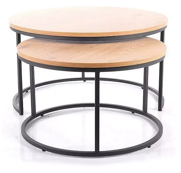 Set 2 masute cafea ATLANTA II, stejar/negru mat, PAL laminat/metal