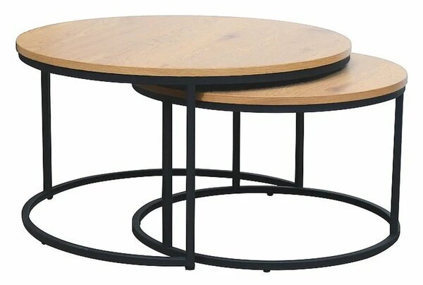 Set 2 masute cafea ATLANTA II, stejar/negru mat, PAL laminat/metal