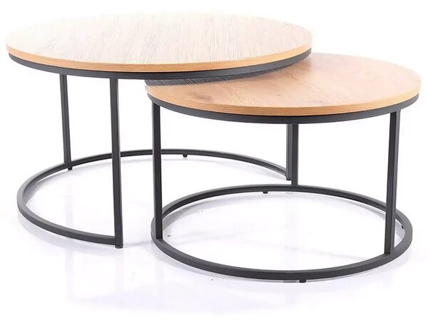 Set 2 masute cafea ATLANTA II, stejar/negru mat, PAL laminat/metal