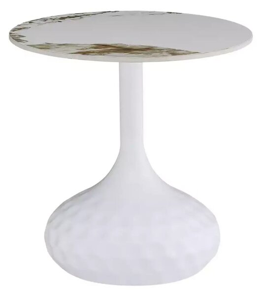 Masuta cafea SALO B, alb cu efect de marmura, ceramica/metal, 50x49 cm