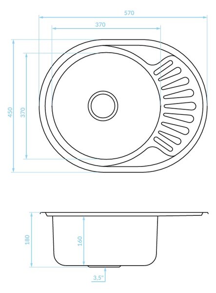 Chiuvetă Kuchinox Normal, din oțel inoxidabil, cu 1 compartiment, 570x450x180 mm, cu scurgător, decor canelat, oțel, LAV-SGN_383T