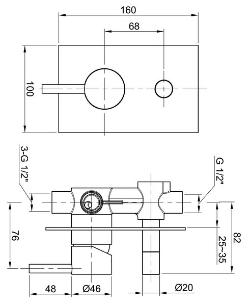 Sapho Sapho, robinet de duș ascuns MINIMAL, 2 ieșiri, oțel inoxidabil, MI042