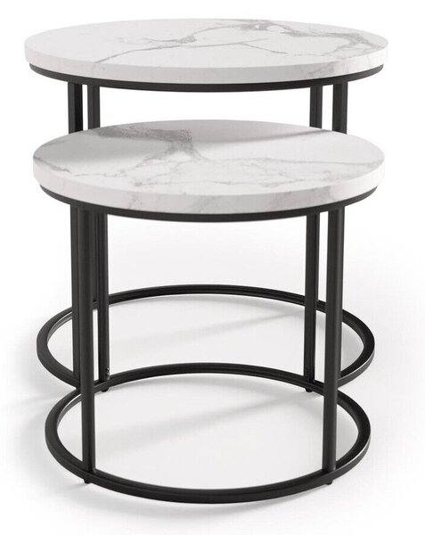 Set de măsuțe de cafea Houston 951, Marmură albă, Negru, Metal, 45cm