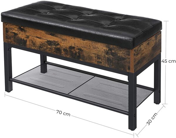 Banca cu pantofar TAYLOR 70x30 cm, maro rustic/negru