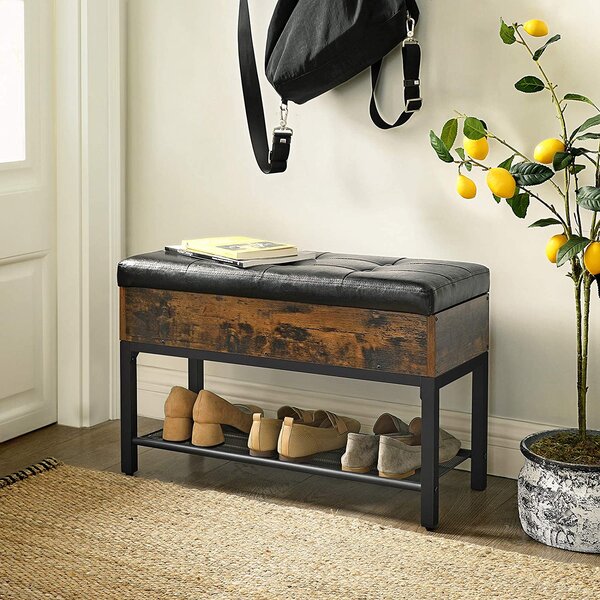 Banca cu pantofar TAYLOR 70x30 cm, maro rustic/negru