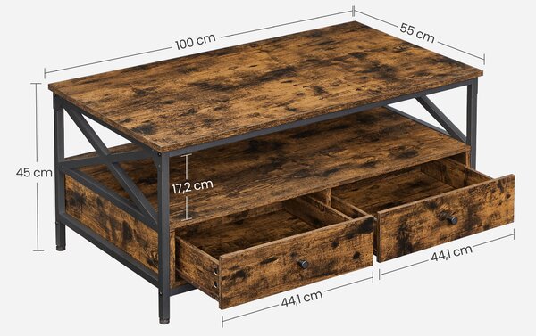 Masuta de cafea TAYLOR 100x55 cm cu sertare, rustic maro