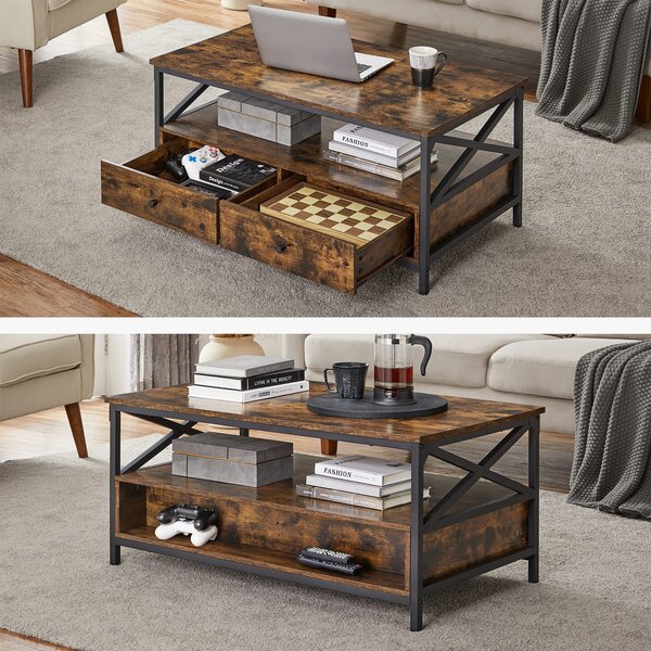 Masuta de cafea TAYLOR 100x55 cm cu sertare, rustic maro