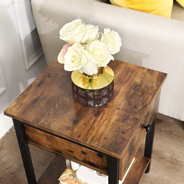 Masuta cu sertar TAYLOR 40x40 cm, rustic maro