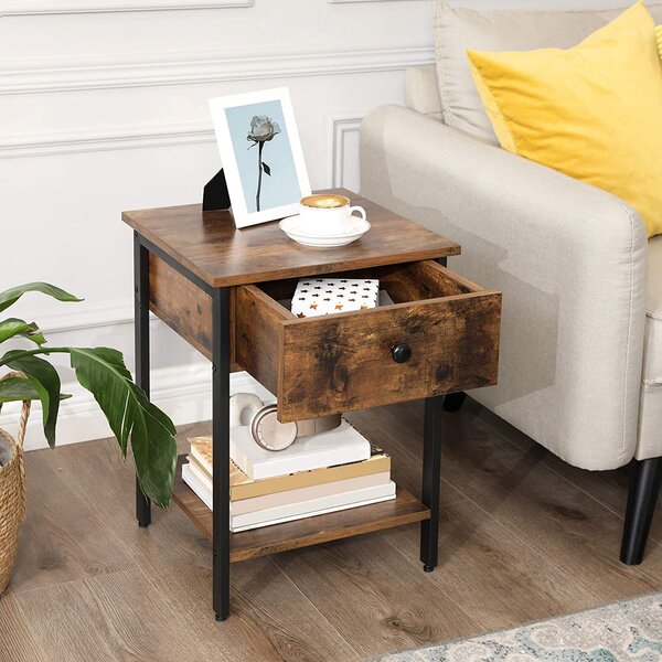 Masuta cu sertar TAYLOR 40x40 cm, rustic maro
