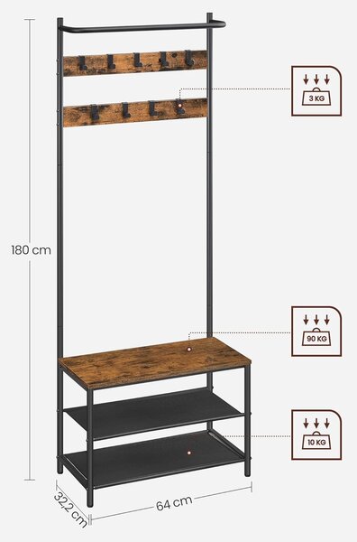 Panou pentru hol TAYLOR cu dulap pentru incaltaminte 180x64 cm, maro rustic