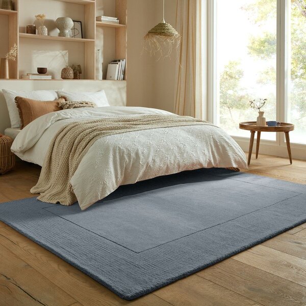 Covor albastru închis țesut manual din lână 120x170 cm Textured Wool Border – Flair Rugs