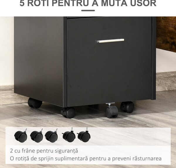 Vinsetto Comodă de Birou cu 2 Sertare și Raft Deschis, Mobilier cu 5 Rotile, Încuietoare și 2 Chei, 39x40x65 cm, Negru | Aosom Romania