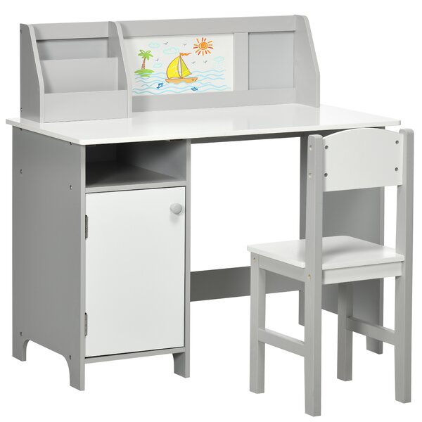 HOMCOM Set Masă și Scaune pentru Copii 5-8 Ani cu Spațiu de Depozitare, Tablă și Scaun, 90x45x85 cm, Roz | Aosom Romania