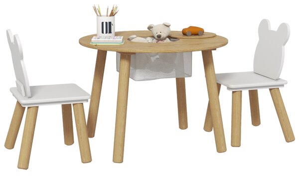 AIYAPLAY Set 1 masă rotundă, 2 scaune pentru copii din 3 piese, spătar în formă de urs, activități, activități creative, masă, 3-6 ani | Aosom Romania