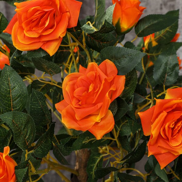 Outsunny Plantă Artificială de Trandafir cu 21 de Flori Ø18x90 cm Portocaliu cu Vas | Aosom Romania