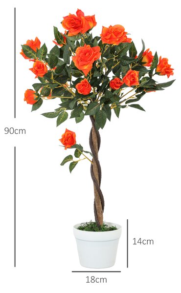 Outsunny Plantă Artificială de Trandafir cu 21 de Flori Ø18x90 cm Portocaliu cu Vas | Aosom Romania