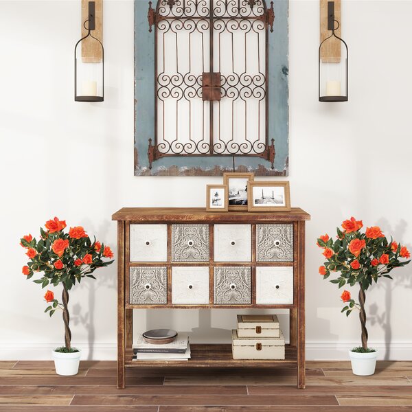 Outsunny Plantă Artificială de Trandafir cu 21 de Flori Ø18x90 cm Portocaliu cu Vas | Aosom Romania