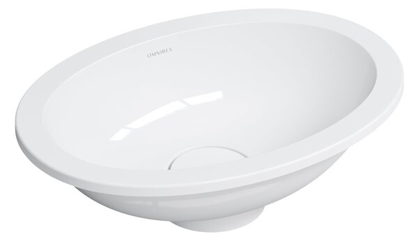 Omnires Shell M+ lavoar 38x25 cm ovale sub blat alb luciu SHELL380UPBP