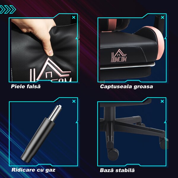 HOMCOM Scaun Gaming Ergonomic cu Urechi de Pisica, Roz | Aosom Romania