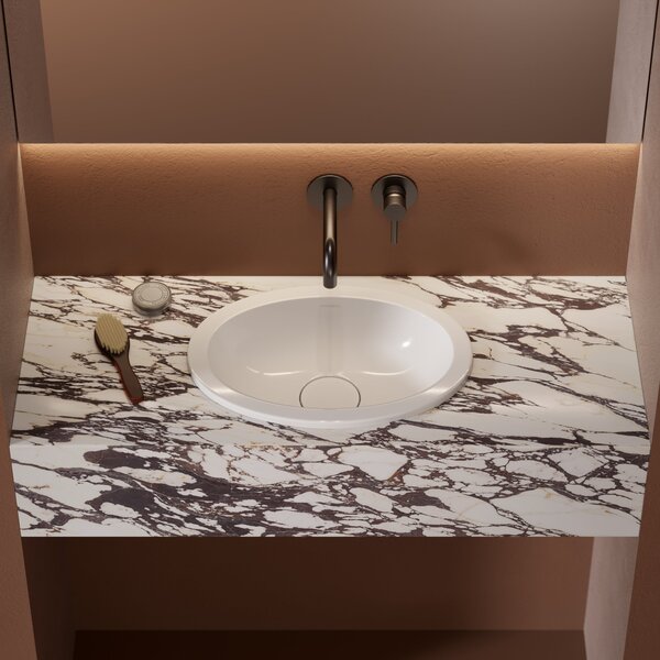 Omnires Shell M+ lavoar 38x25 cm ovale sub blat alb luciu SHELL380UPBP