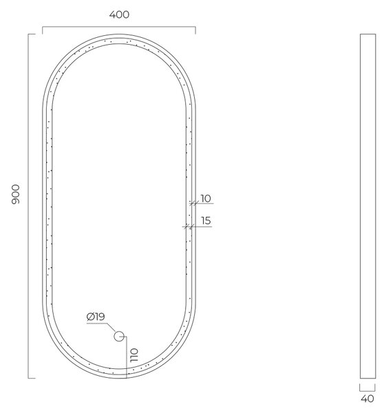 Oltens Nordlis oglindă 40x90 cm oval cu iluminare cu covoraș de încălzire 64103610