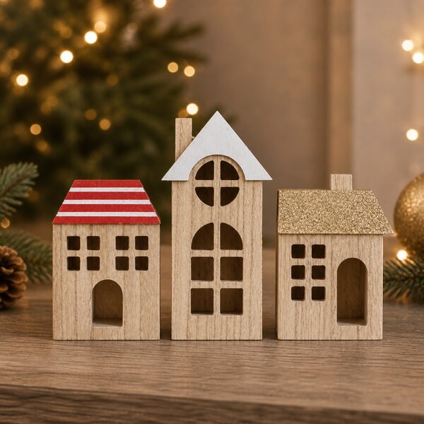 Set de casute din lemn WOODLAND 21 cm, 3 buc