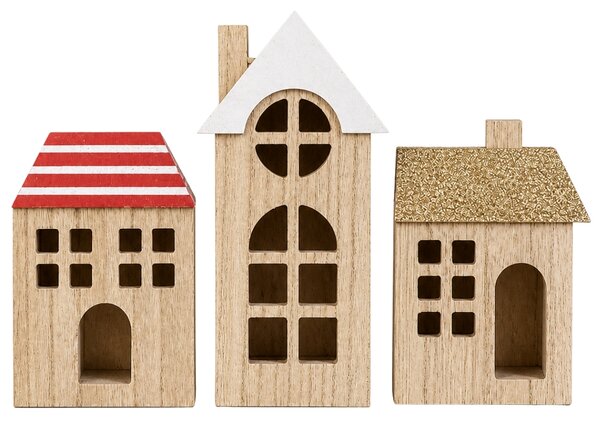 Set de casute din lemn WOODLAND 21 cm, 3 buc