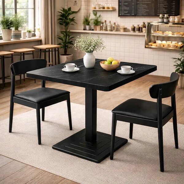 Masa din MDF, patrat texturata, Homs, negru marmorat, 80 x 80 x 75 cm, A0111