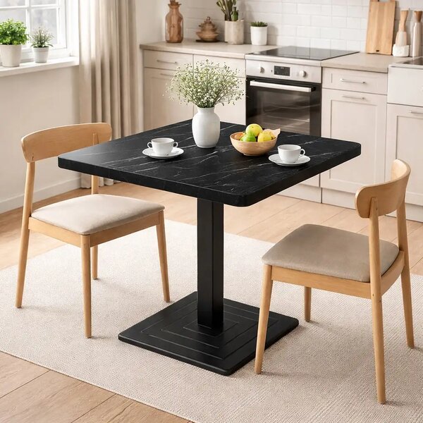 Masa din MDF, patrat texturata, Homs, negru marmorat, 80 x 80 x 75 cm, A0111