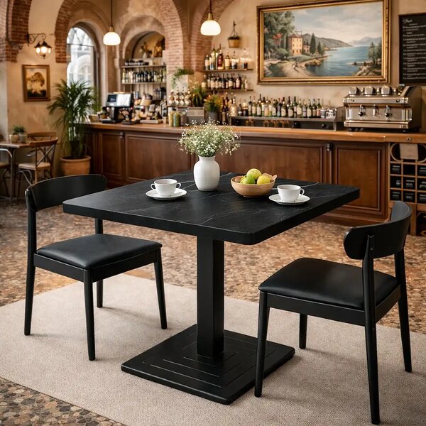 Masa din MDF, patrat texturata, Homs, negru marmorat, 80 x 80 x 75 cm, A0111