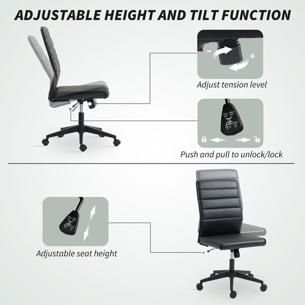 Scaun de birou ergonomic și ajustabil HOMCOM cu spătar curbat, din piele PU și oțel, 58x53x97-107 cm, Negru | Aosom Romania