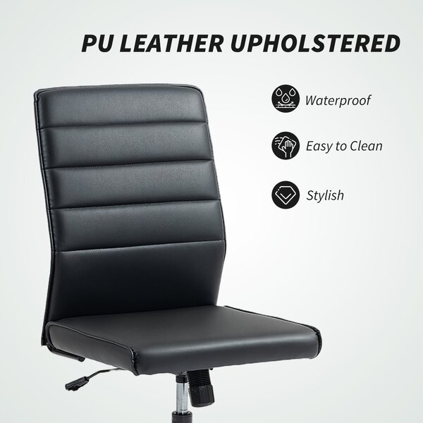 Scaun de birou ergonomic și ajustabil HOMCOM cu spătar curbat, din piele PU și oțel, 58x53x97-107 cm, Negru | Aosom Romania
