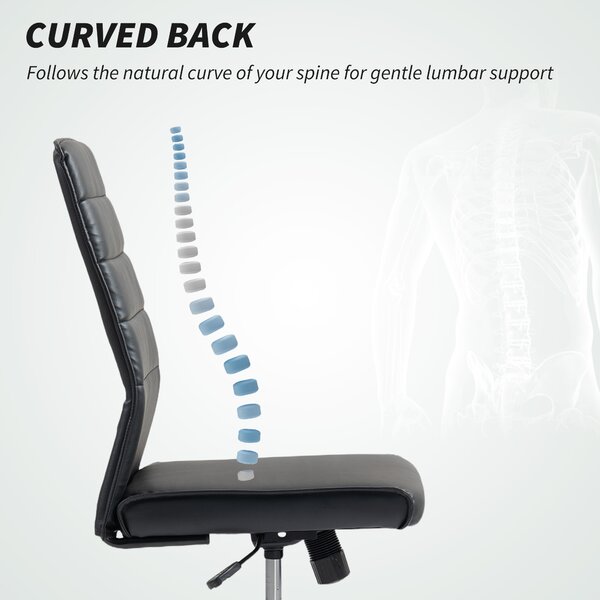 Scaun de birou ergonomic și ajustabil HOMCOM cu spătar curbat, din piele PU și oțel, 58x53x97-107 cm, Negru | Aosom Romania