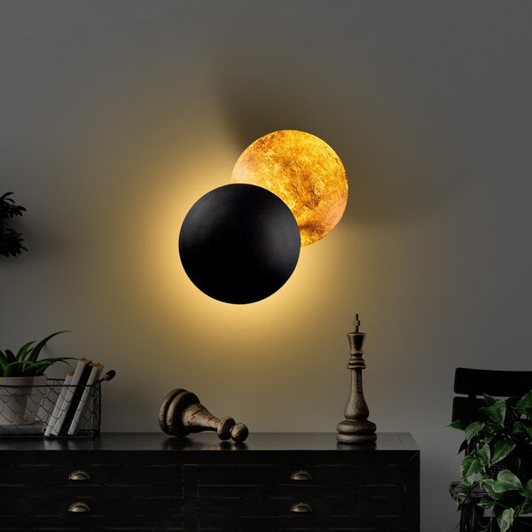 Lampă de perete Moon, neagră și aurie