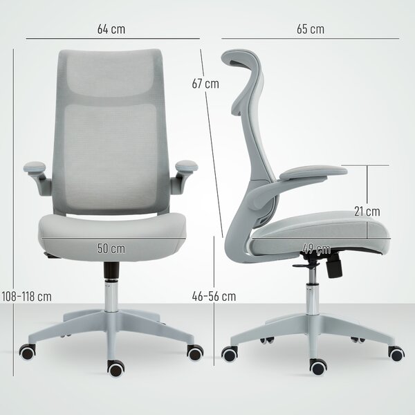HOMCOM Scaun de birou ergonomic cu cotiere reglabile și tetieră, gri | Aosom Romania