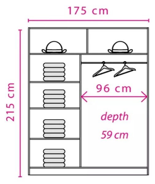 Dulap EFFECT, stejar lancelot, PAL melaminat, cu 2 usi, 175x59x215 cm