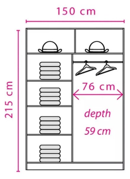 Dulap EFFECT, stejar sonoma, PAL, cu 2 usi, 150x59x215 cm
