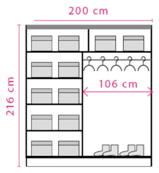 Dressing EFFECT, stejar columbia, PAL melaminat, cu 2 usi, 200x59x216 cm