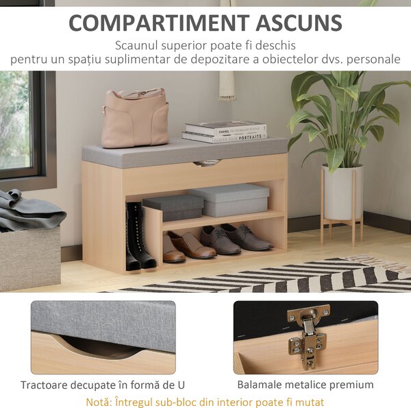 Banca din lemn pentru pantofi, 80x30x48cm HOMCOM | Aosom Romania