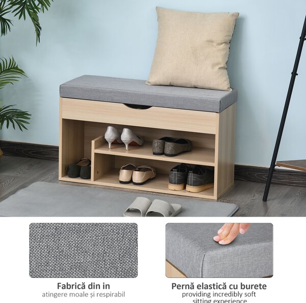 Banca din lemn pentru pantofi, 80x30x48cm HOMCOM | Aosom Romania