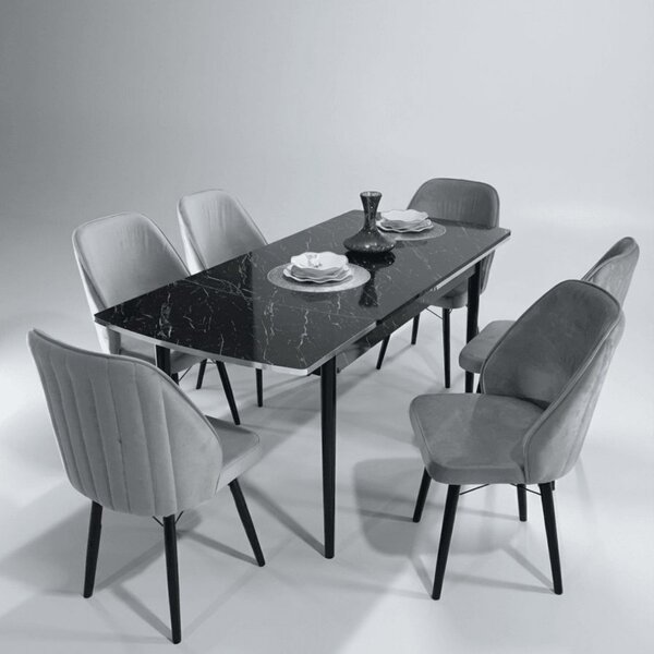 Sormis Set Extensibila 80x 135 (80 x 178) Si Scaun 6 Buc Gri Picior Negru