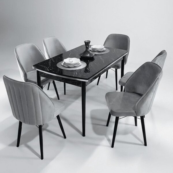 Sormis Set Extensibila 80x 135 (80 x 178) Si Scaun 6 Buc Gri Picior Negru