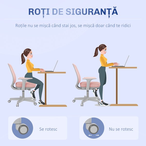 Vinsetto Scaun Birou Roz Respirabil cu Inaltime Reglabila Scaun Rabatabil cu 5 Roti cu Inclinare 55x48x82.5-94.5 cm | Aosom Romania