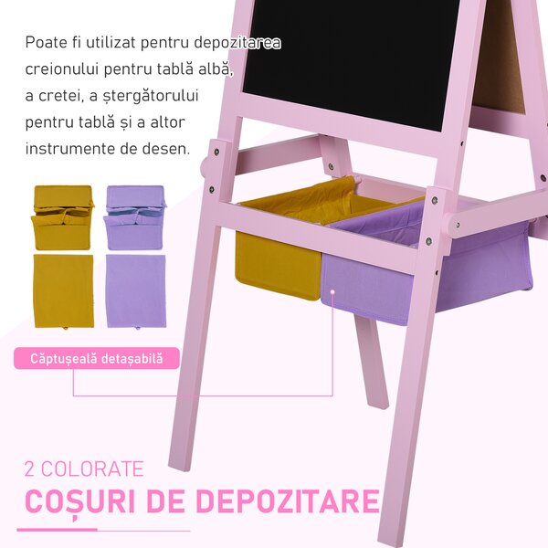 HOMCOM Sevalet Multifuncțional pentru Copii, cu Rola de Hârtie și Spațiu de Depozitare, Tablă Dublă, Roz, pentru Vârsta 3+ | Aosom Romania