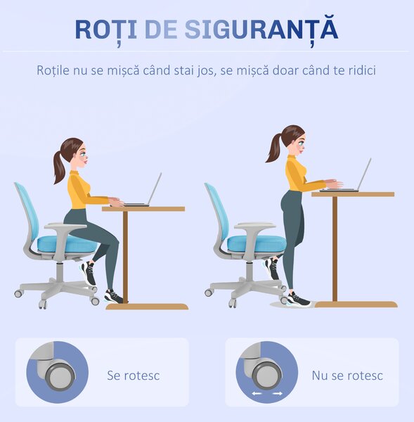 Vinsetto Scaun Birou Ergonomic cu Înălțime Reglabilă, Scaun Rotativ și Respirabil cu Înclinare, 55x48x82.5-94.5 cm, Albastru | Aosom Romania