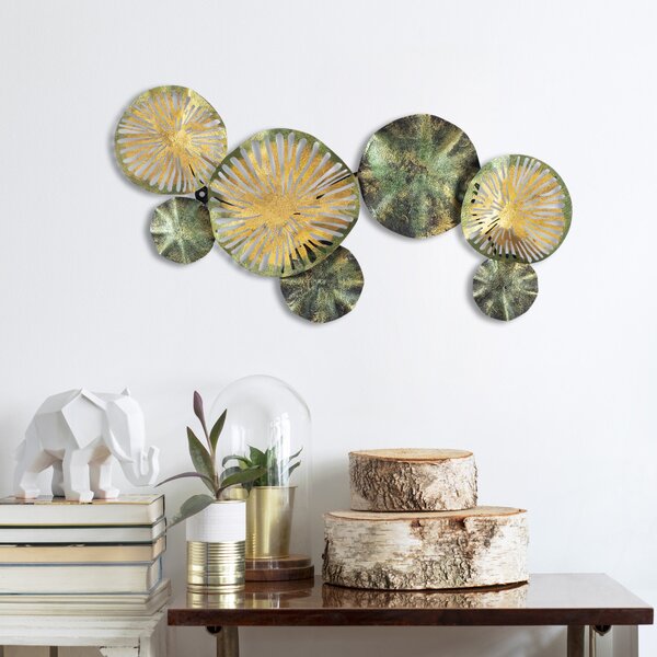 Decorațiune metalică de perete, cercuri, verde-galben 74x38 cm
